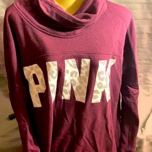 Victoria Secret Pink Maroon Cheetah/Leopard Print Reflective Cowlneck